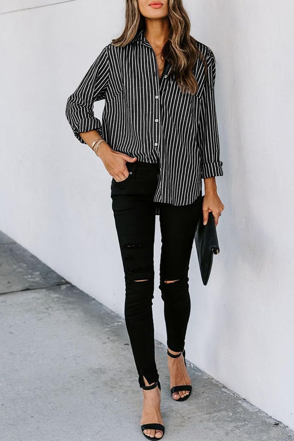 Striped Button Up Long Sleeve Shirt Orchid Unique 