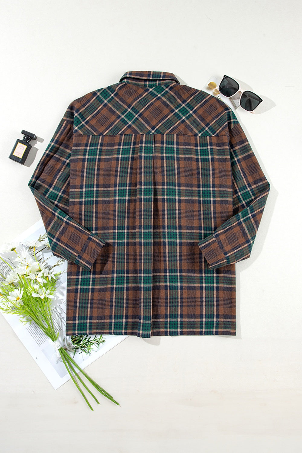 Plaid Button Up Long Sleeve Jacket Orchid Unique 