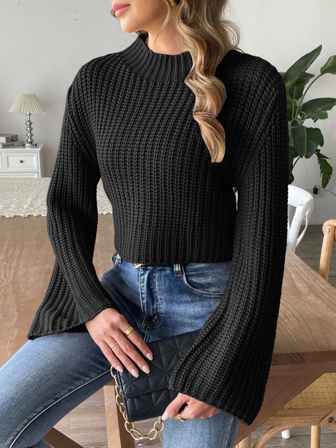 Mock Neck Long Sleeve Sweater Orchid Unique 