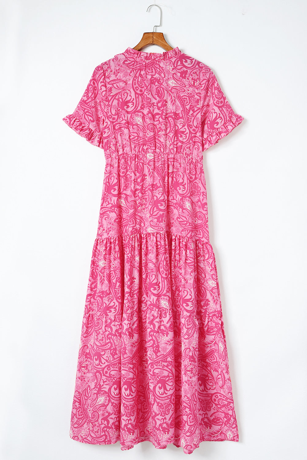 Paisley Print Flounce Sleeve Maxi Dress Orchid Unique 