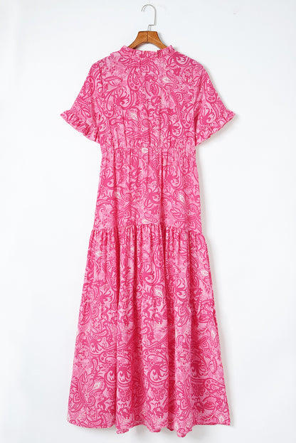 Paisley Print Flounce Sleeve Maxi Dress