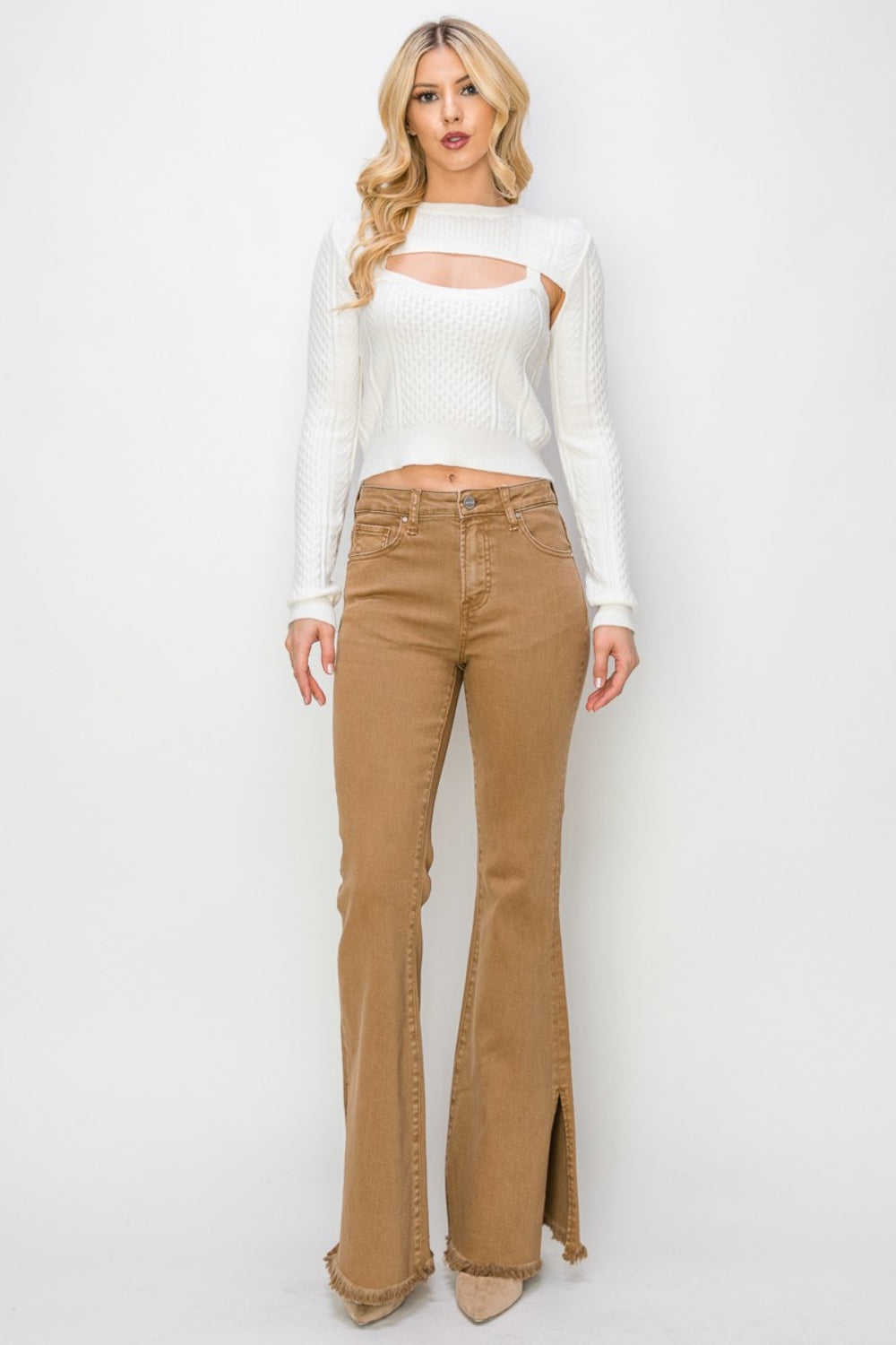 RISEN Bailey Full Size High Waist Side Slit Flare Jeans Orchid Unique 