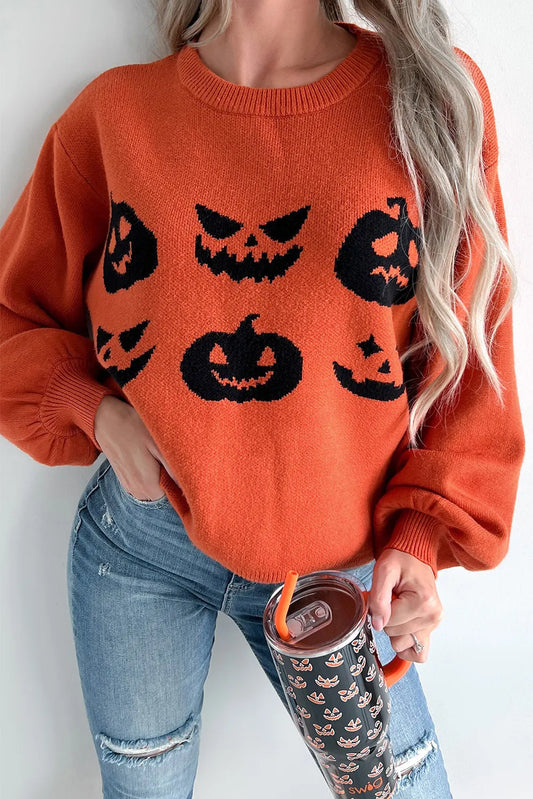 Pumpkin Pattern Round Neck Sweater Orchid Unique 