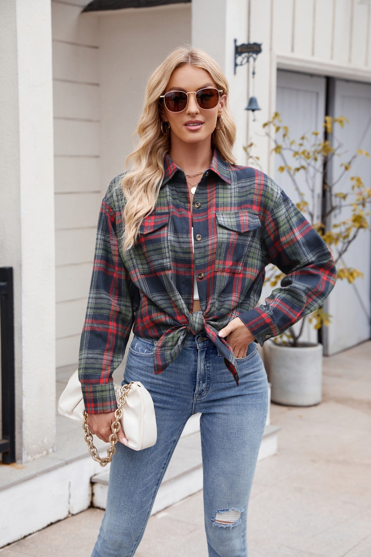 Plaid Button Up Long Sleeve Shirt Orchid Unique 