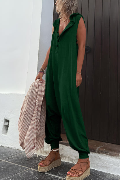 Full Size versatile Half Button Sleeveless Jumpsuit