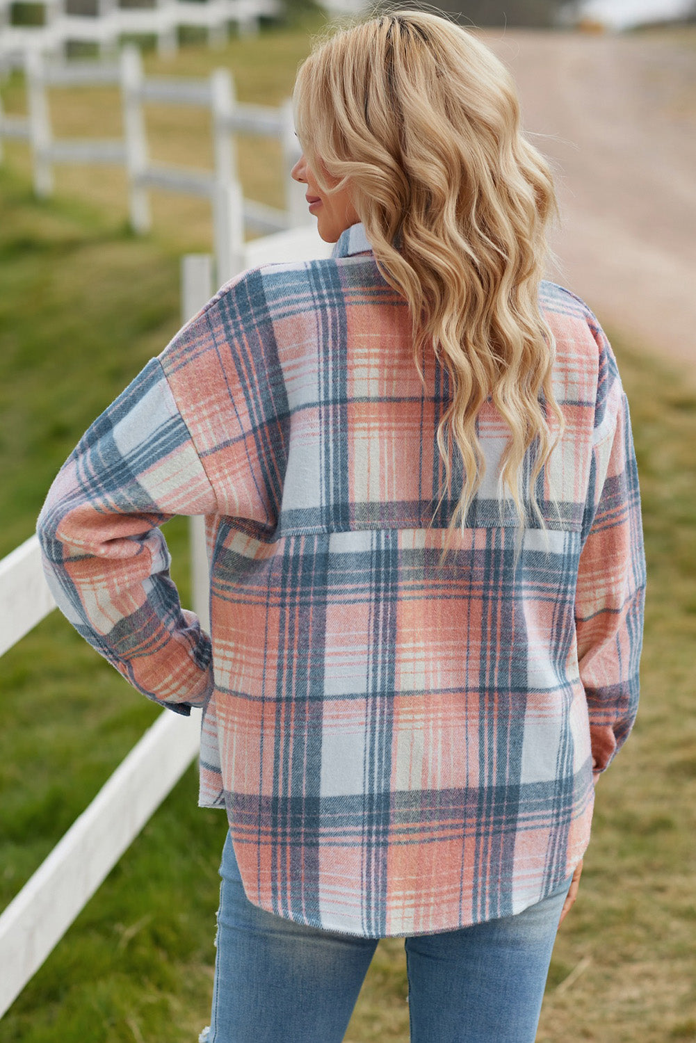 Double Take Plaid Dropped Shoulder Shacket Orchid Unique 