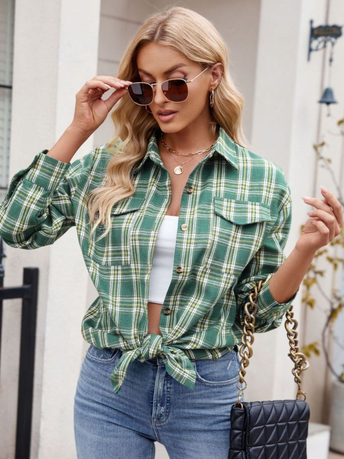 Plaid Button Up Long Sleeve Shirt Orchid Unique 