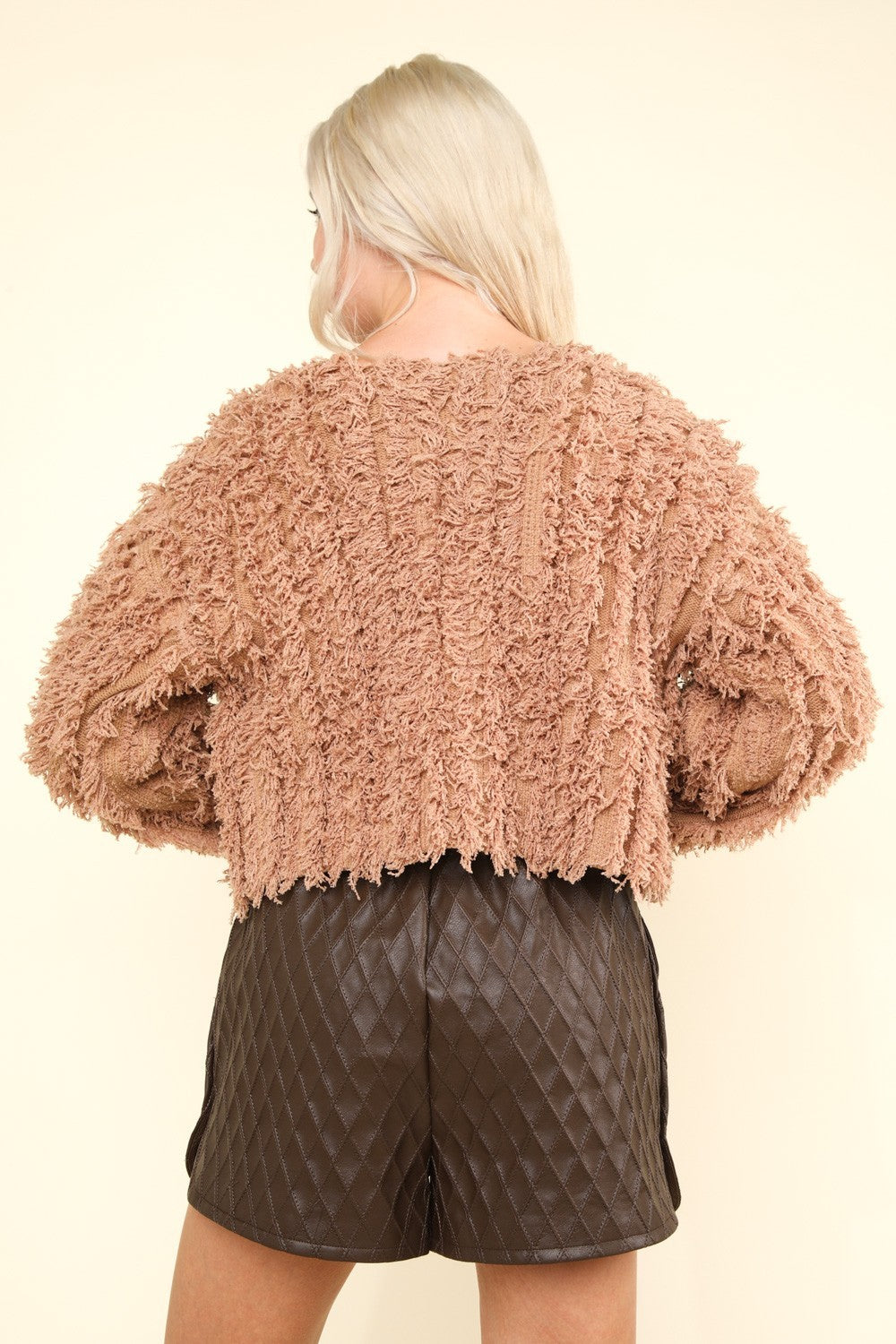 VERY J Shaggy Yarn Knit Zip Up Jacket Orchid Unique 