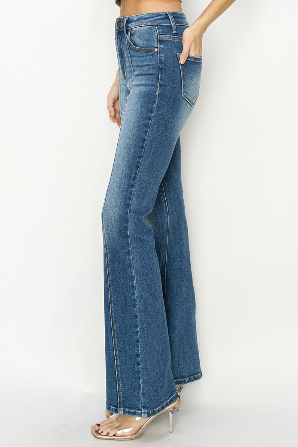 RISEN Full Size High Rise Front Seam Detailed Flare Jeans Orchid Unique 