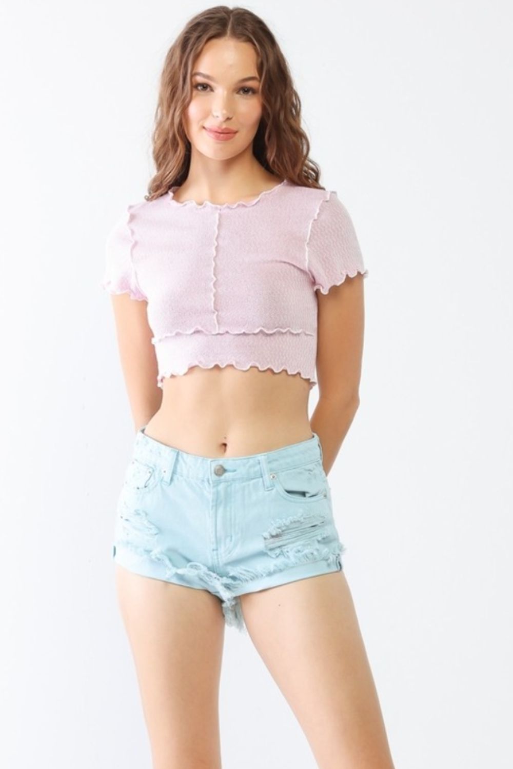 Tasha Apparel Distressed Ripped Denim Shorts Orchid Unique 