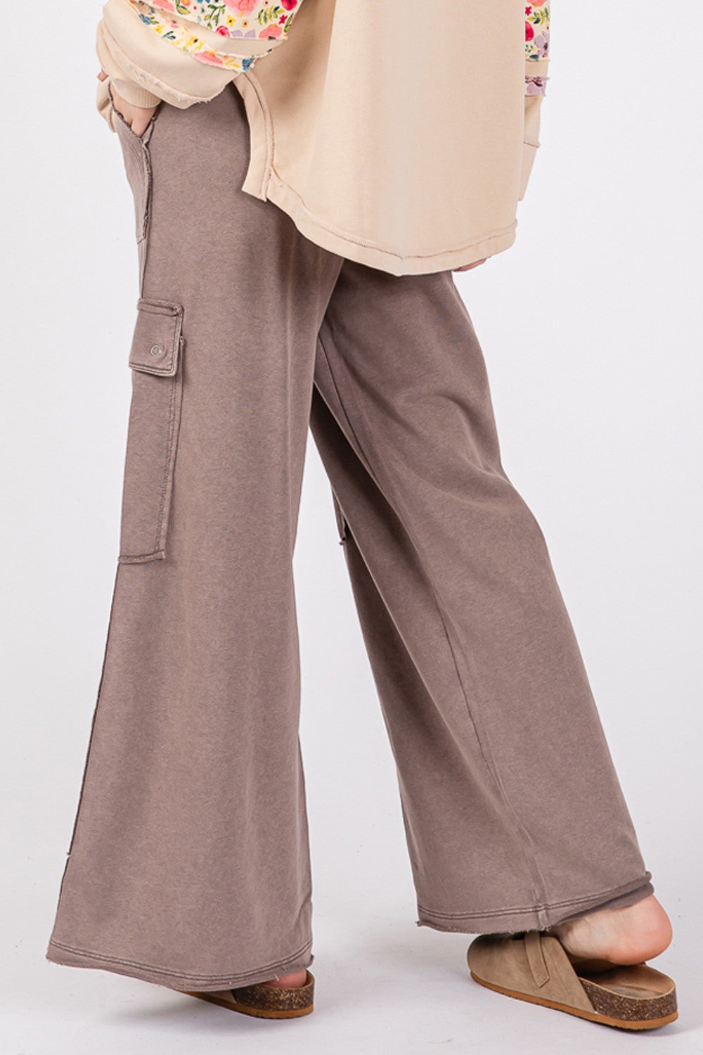 SAGE + FIG Knit Terry Mineral Wash Wide Leg Pants Orchid Unique 