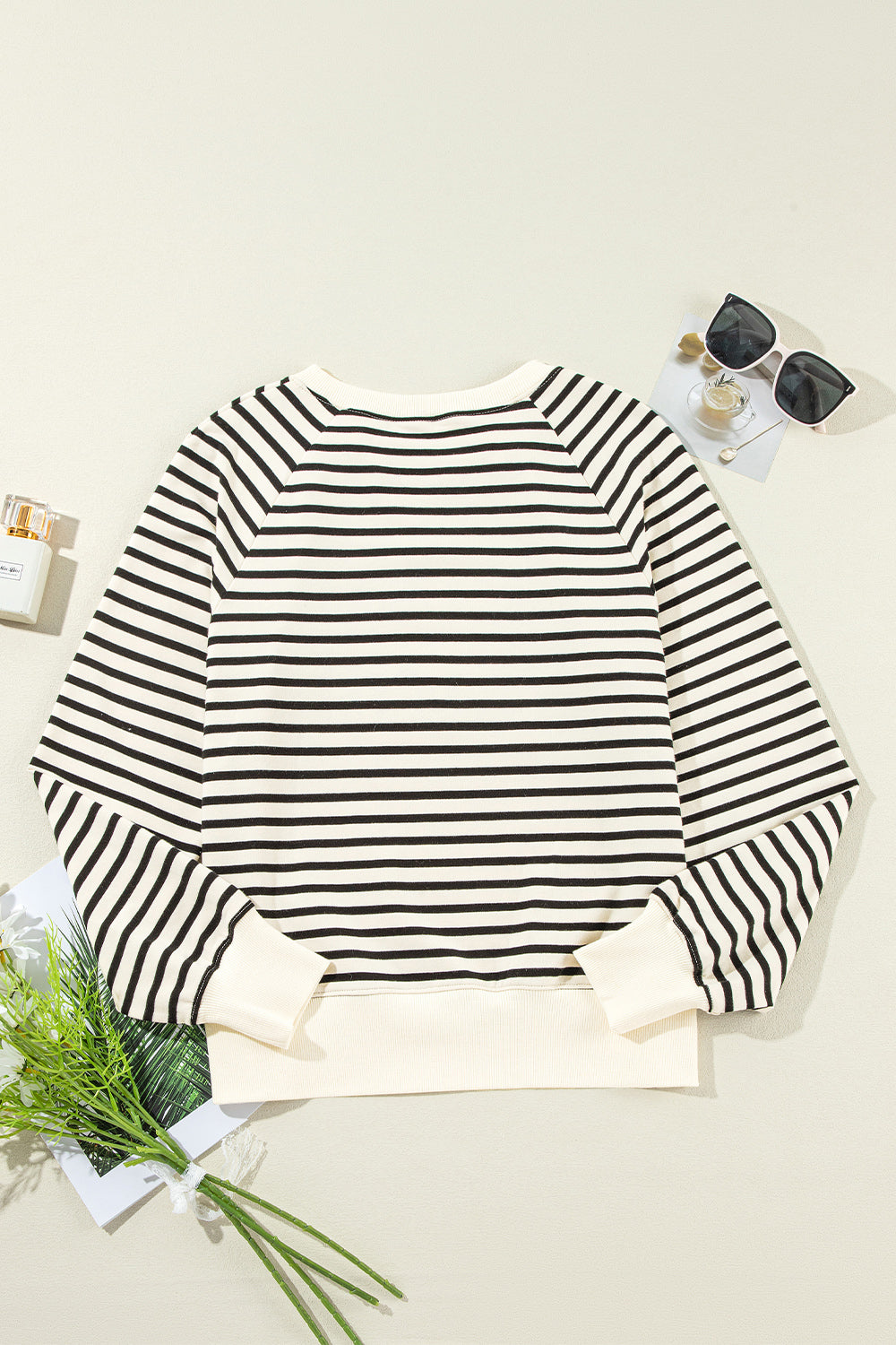 Decorative Button Striped Long Sleeve Sweatshirt Orchid Unique 