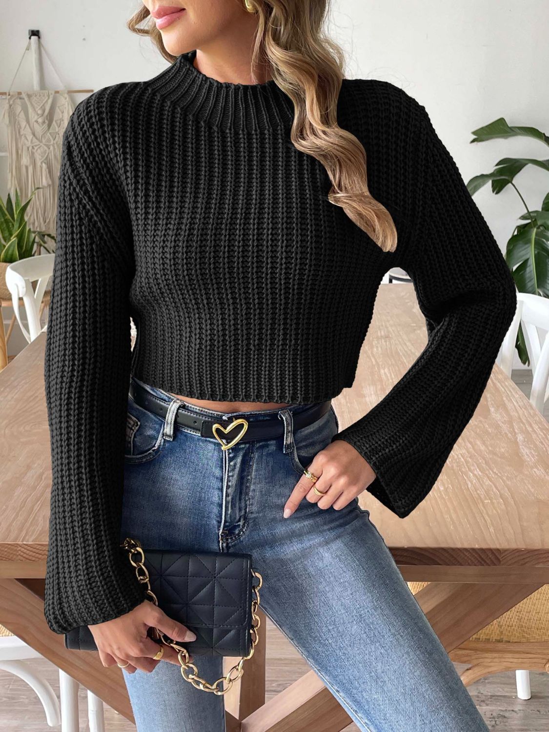 Mock Neck Long Sleeve Sweater Orchid Unique 