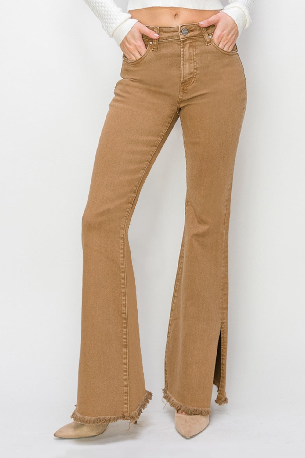 RISEN Bailey Full Size High Waist Side Slit Flare Jeans Orchid Unique 