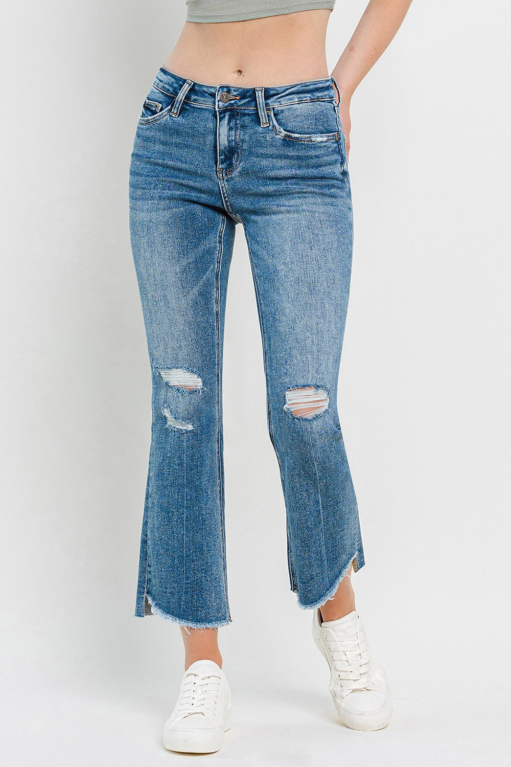 Vervet by Flying Monkey Full Size Mid Rise Distressed Cropped Flare Jeans Orchid Unique 