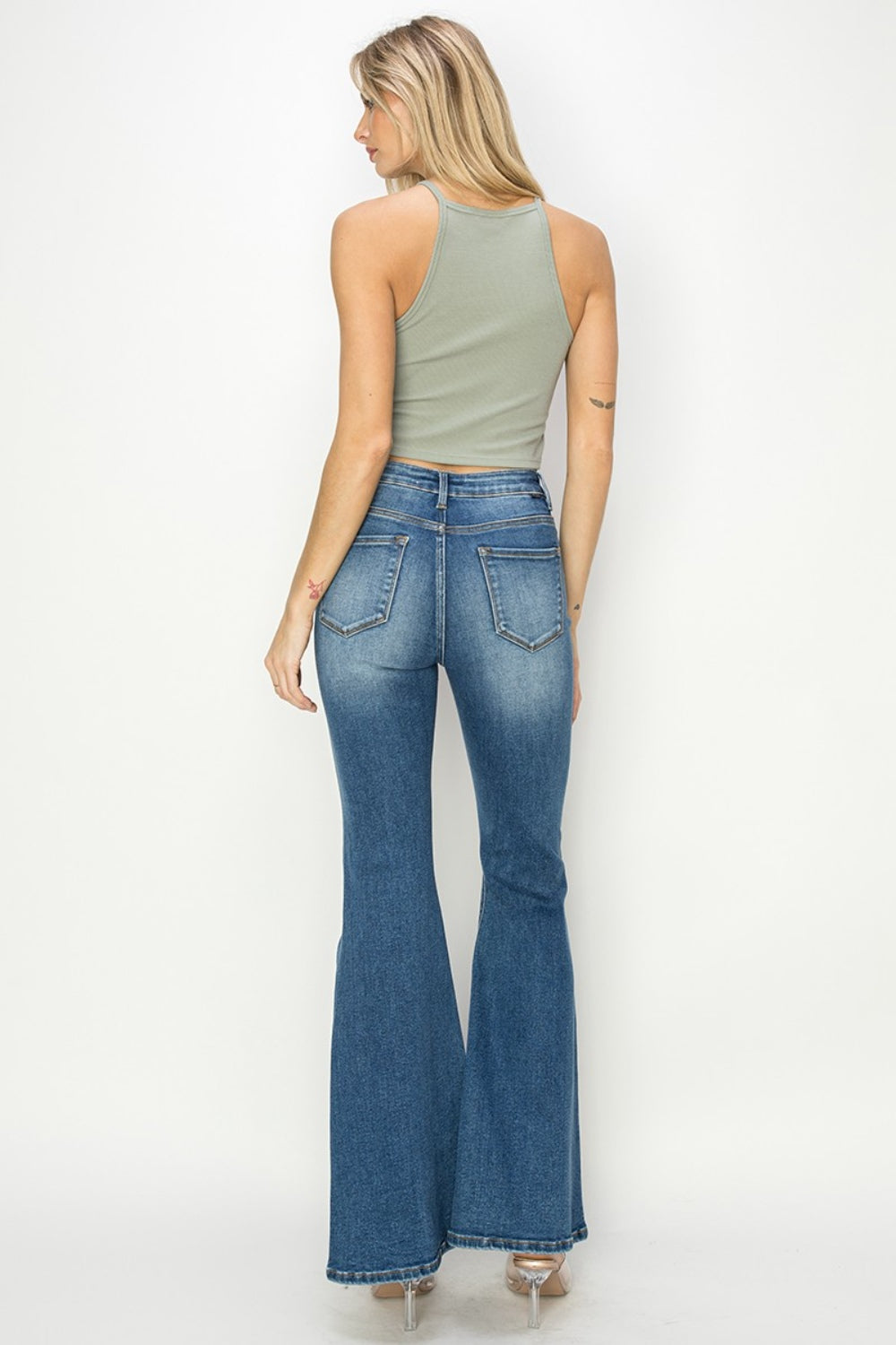 RISEN Full Size High Rise Front Seam Detailed Flare Jeans Orchid Unique 