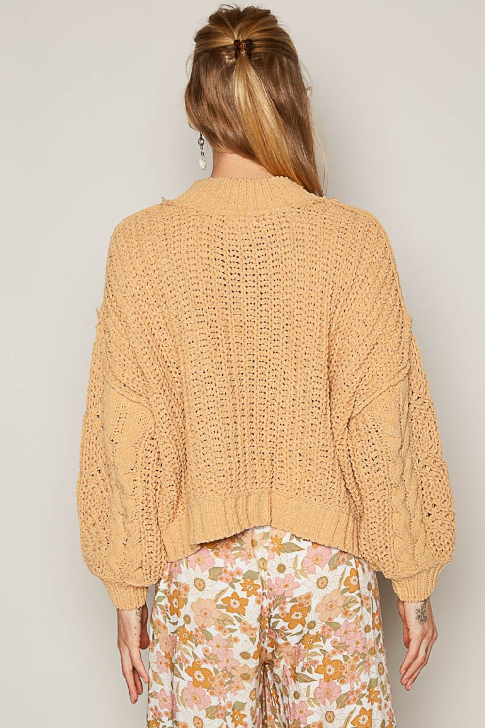 POL Mock Neck Cable Knit Sweater Orchid Unique 