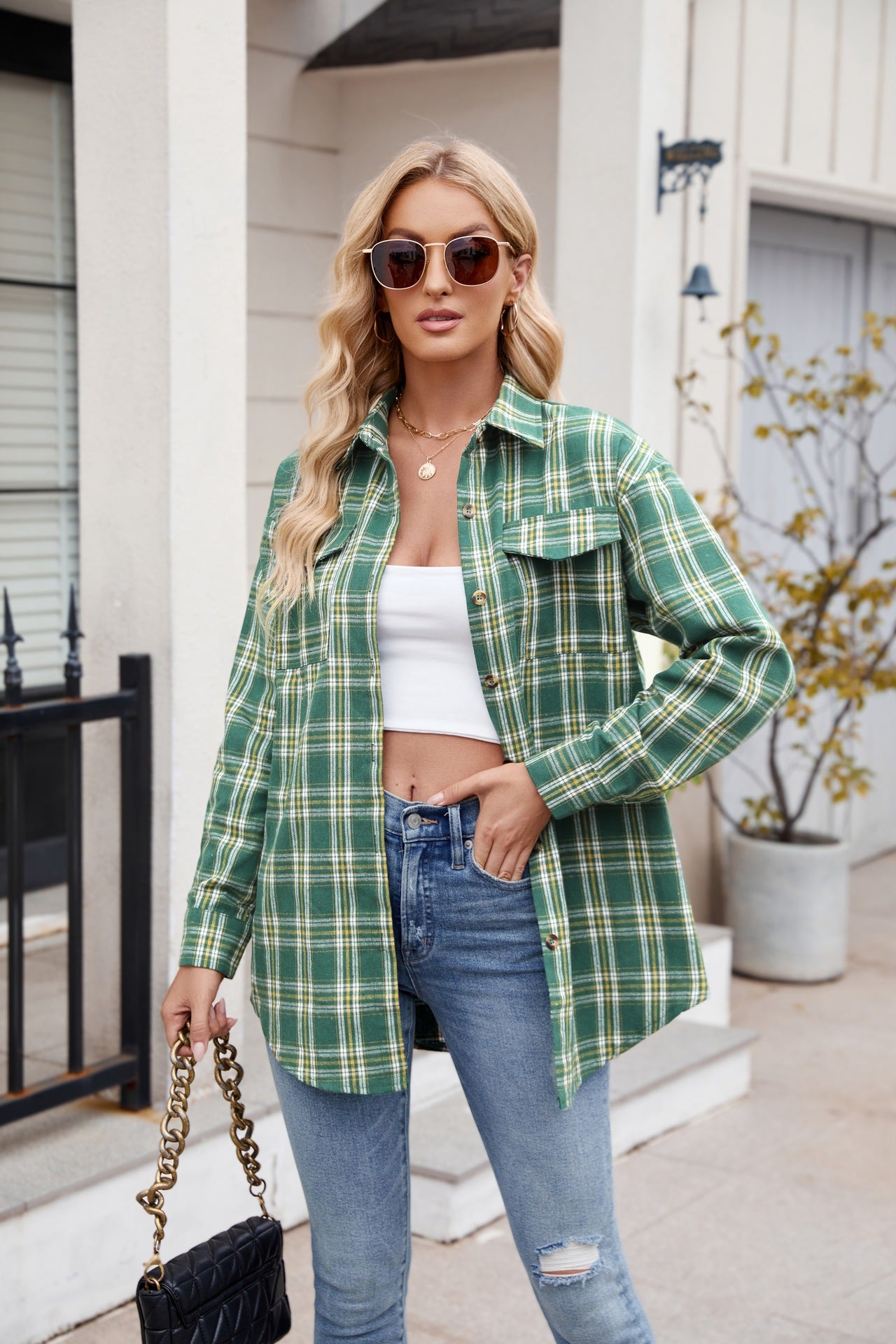 Plaid Button Up Long Sleeve Shirt Orchid Unique 