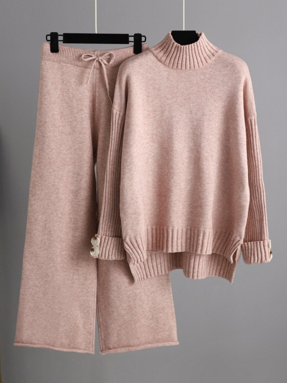 Basic Bae High- Low Turtleneck Long Sleeve Top and Pants Sweater Set Orchid Unique 