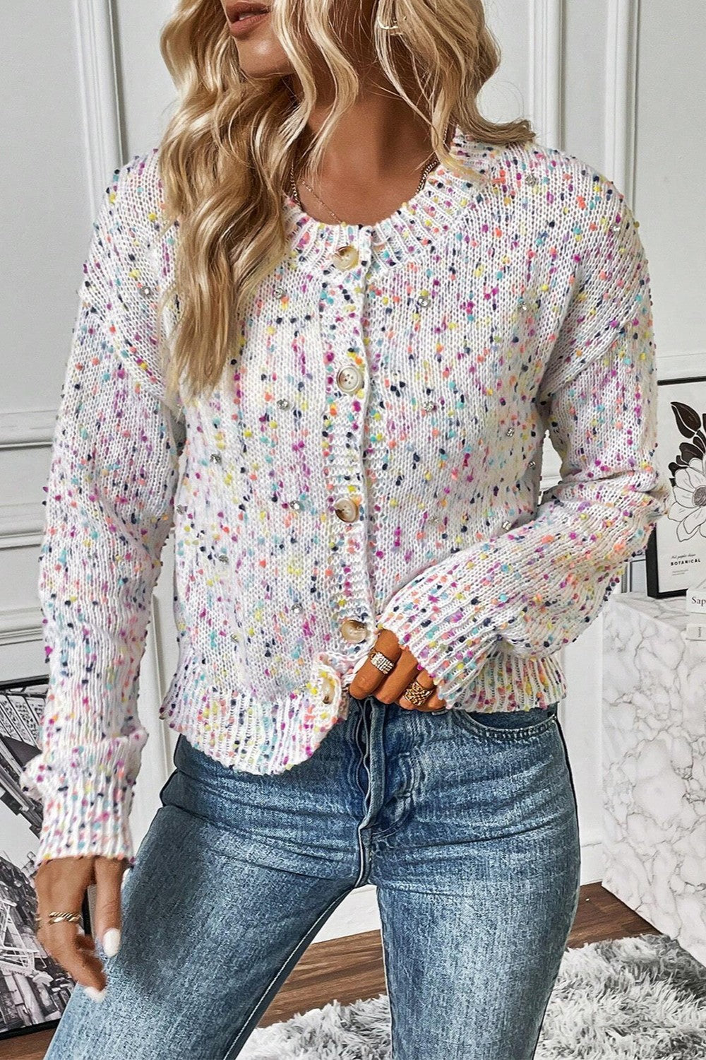 Confetti Button Up Long Sleeve Cardigan Orchid Unique 