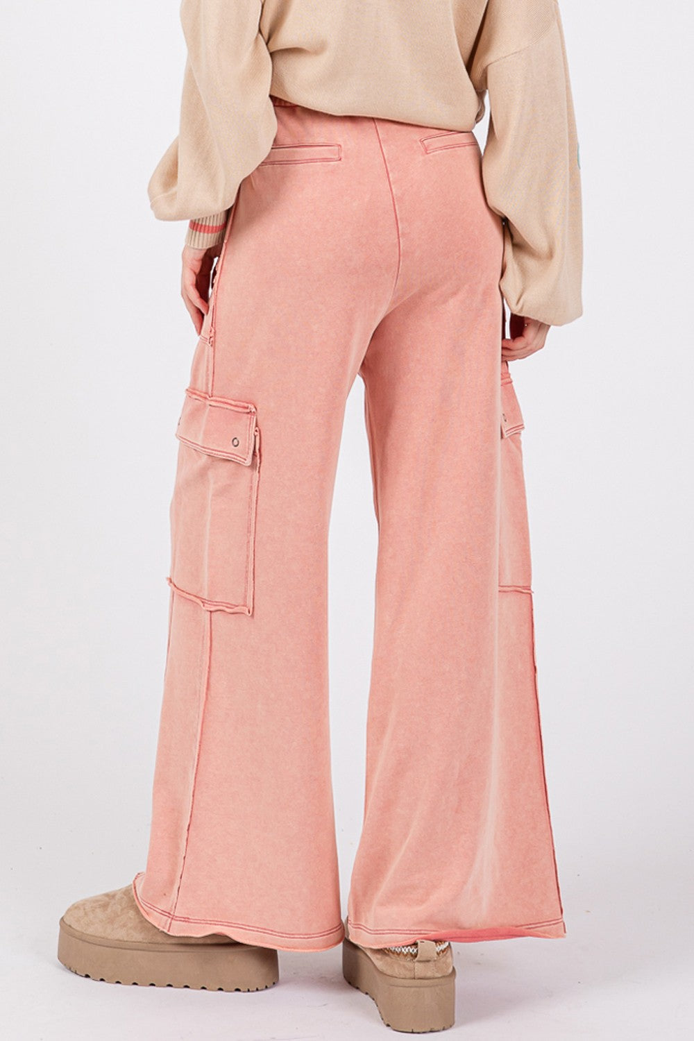 SAGE + FIG Knit Terry Mineral Wash Wide Leg Pants Orchid Unique 