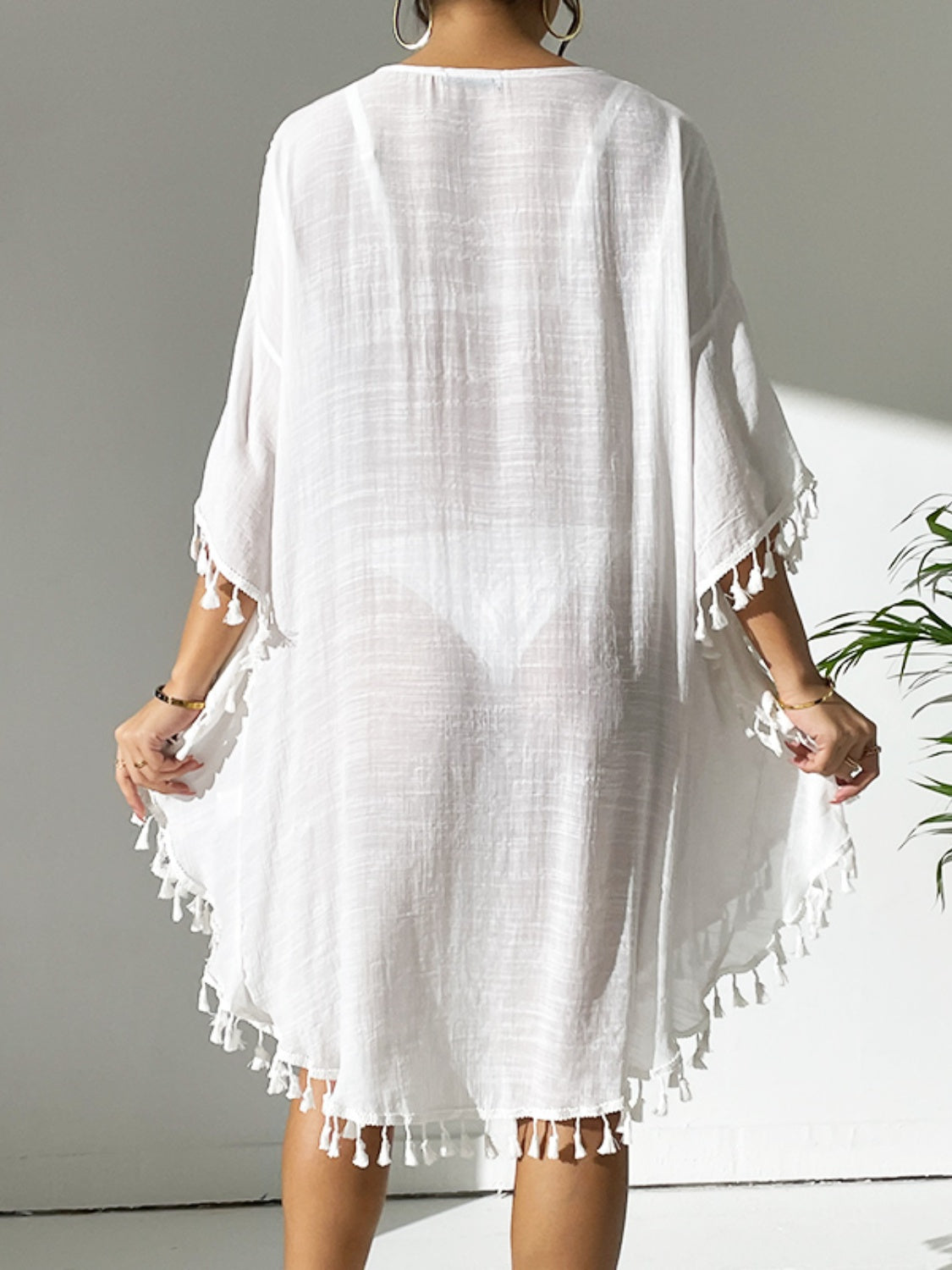 Tassel Cutout Scoop Neck Cover-Up Dress Orchid Unique 