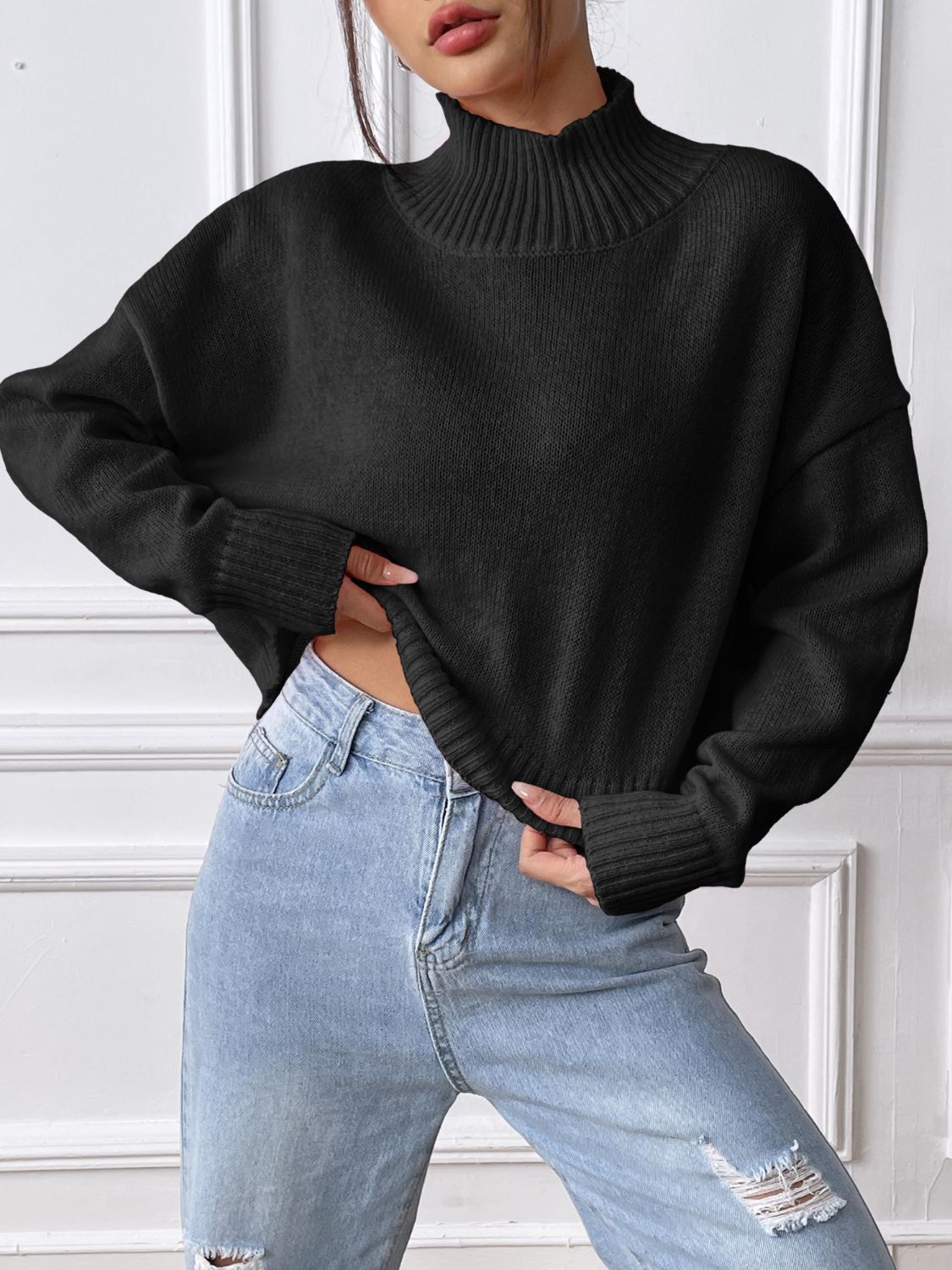 Turtleneck Long Sleeve Sweater Orchid Unique 