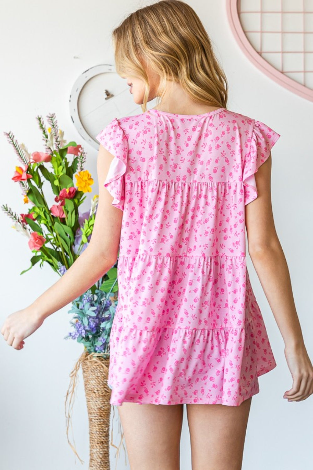 Heimish Full Size Floral Ruffled Tiered Top Orchid Unique 