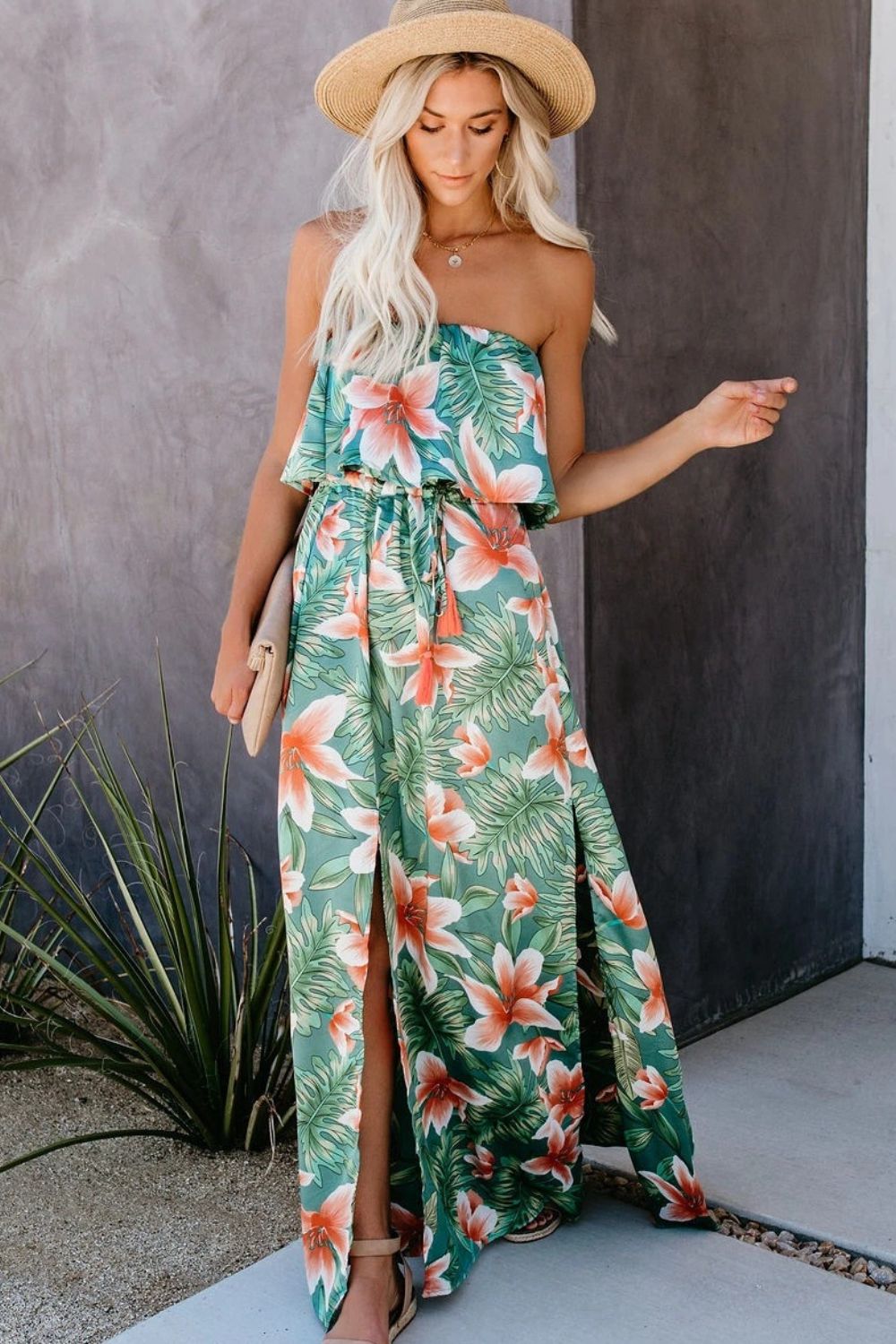 Slit Tropical Sleeveless Tube Dress Orchid Unique 