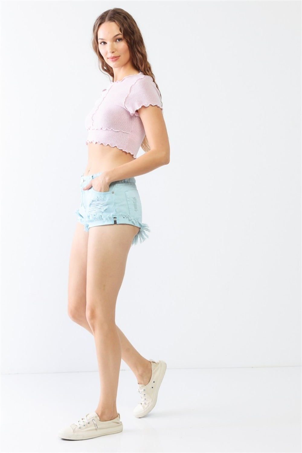 Tasha Apparel Distressed Ripped Denim Shorts Orchid Unique 