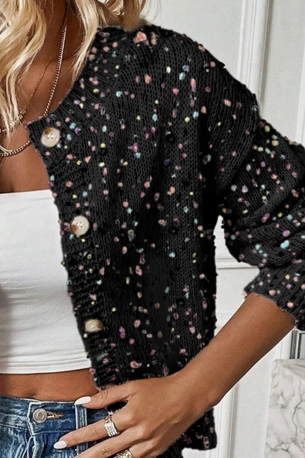 Confetti Button Up Long Sleeve Cardigan Orchid Unique 