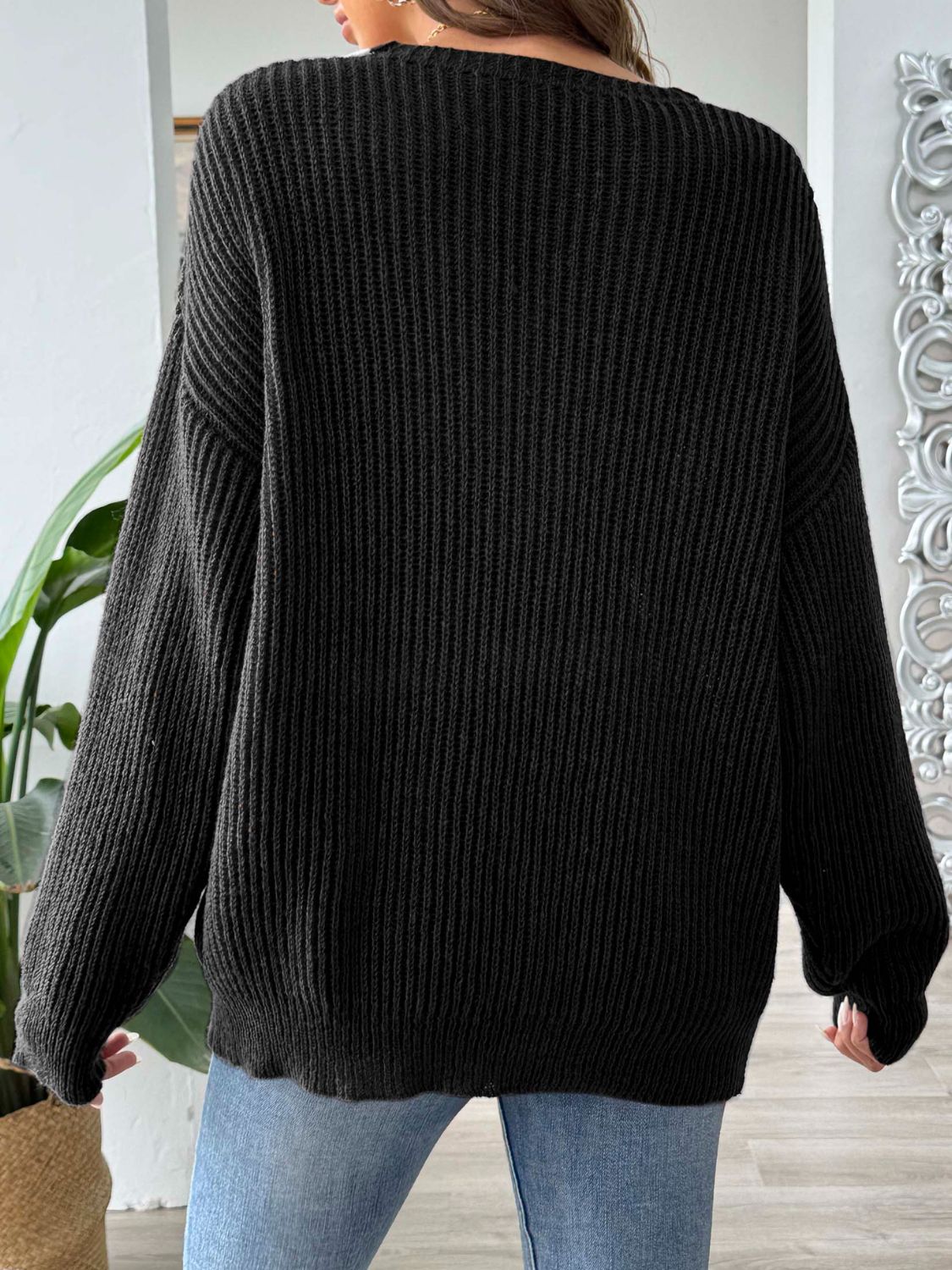 Contrast Dropped Shoulder Long Sleeve Sweater Orchid Unique 