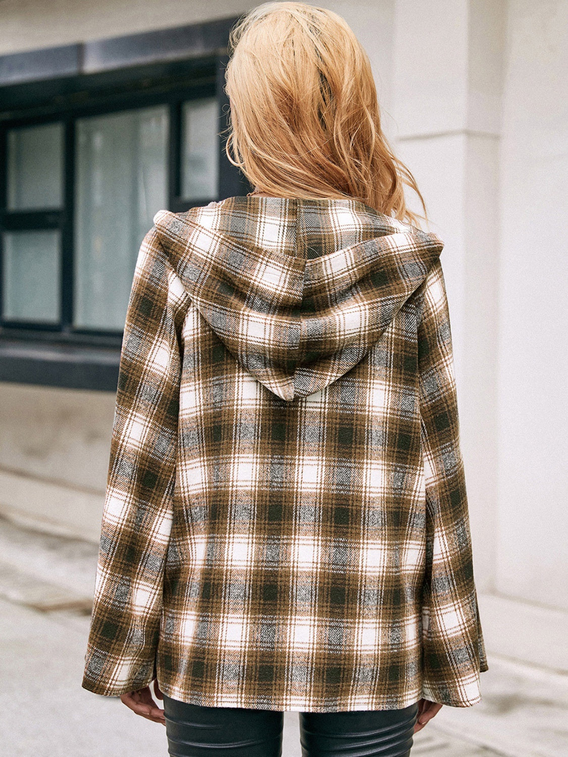 Ivy Lane Pocketed Plaid Long Sleeve Hooded Jacket Orchid Unique 