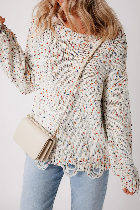 Confetti Round Neck Dropped Shoulder Sweater Orchid Unique 