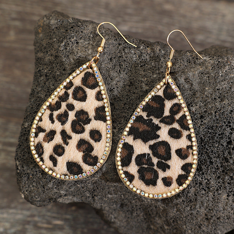 Zircon PU Leopard Teardrop Earrings Orchid Unique 