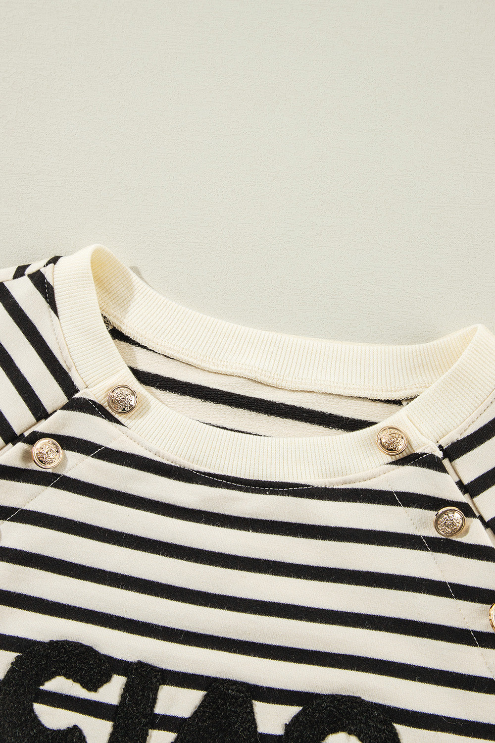 Decorative Button Striped Long Sleeve Sweatshirt Orchid Unique 