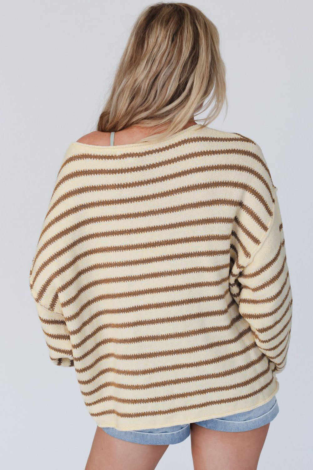 Boat Neck Long Sleeve Striped Sweater Orchid Unique 