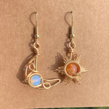 Moon-Sun Drop Beaded Earrings