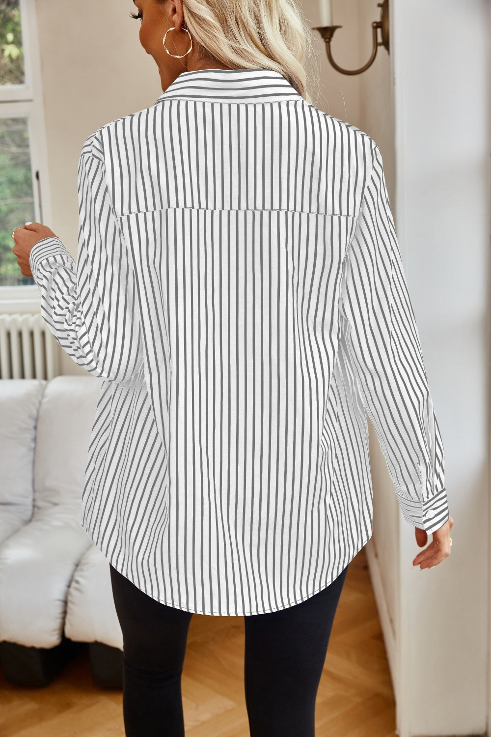 Striped Button Up Long Sleeve Shirt Orchid Unique 