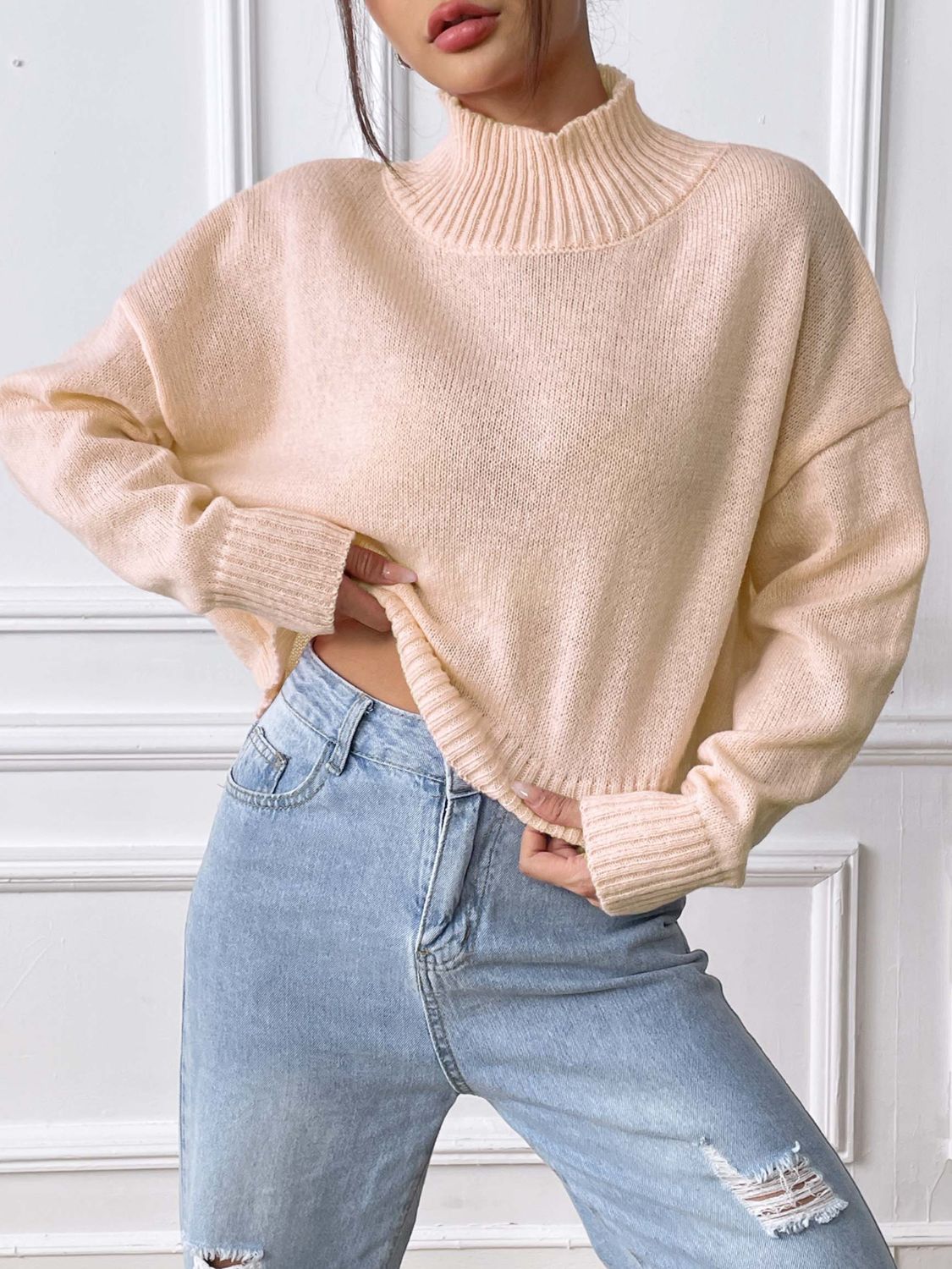 Turtleneck Long Sleeve Sweater Orchid Unique 