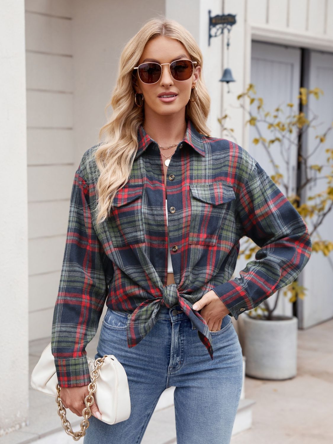 Plaid Button Up Long Sleeve Shirt Orchid Unique 