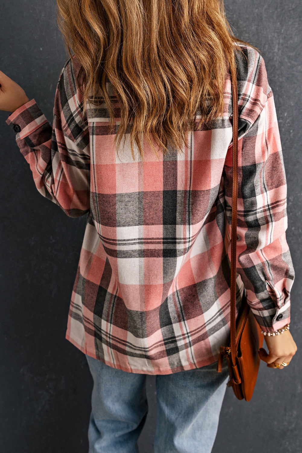 Double Take Plaid Dropped Shoulder Longline Shirt Orchid Unique 