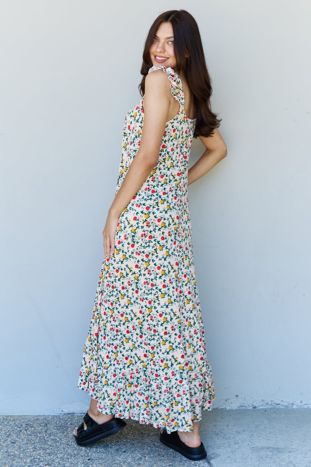 Doublju In The Garden Ruffle Floral Maxi Dress in Natural Rose Orchid Unique 