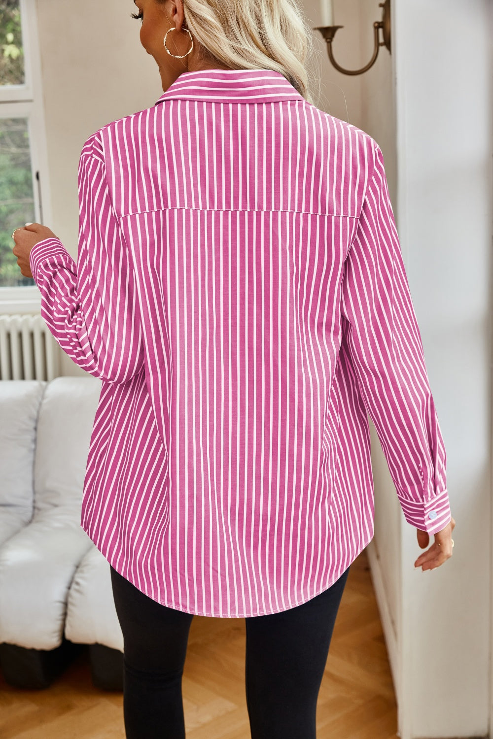 Striped Button Up Long Sleeve Shirt Orchid Unique 