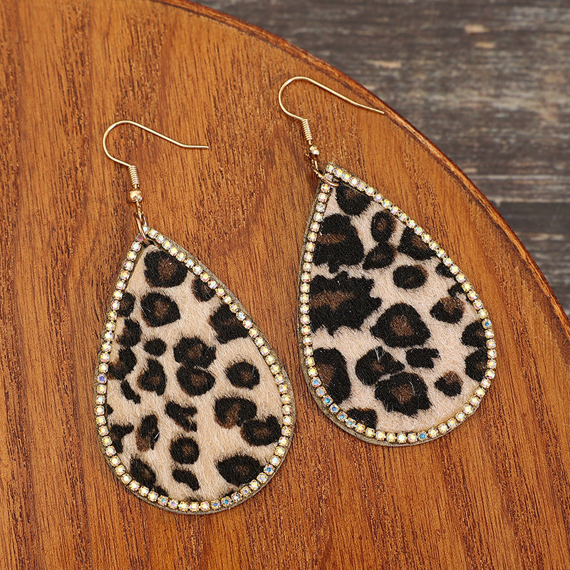 Zircon PU Leopard Teardrop Earrings Orchid Unique 