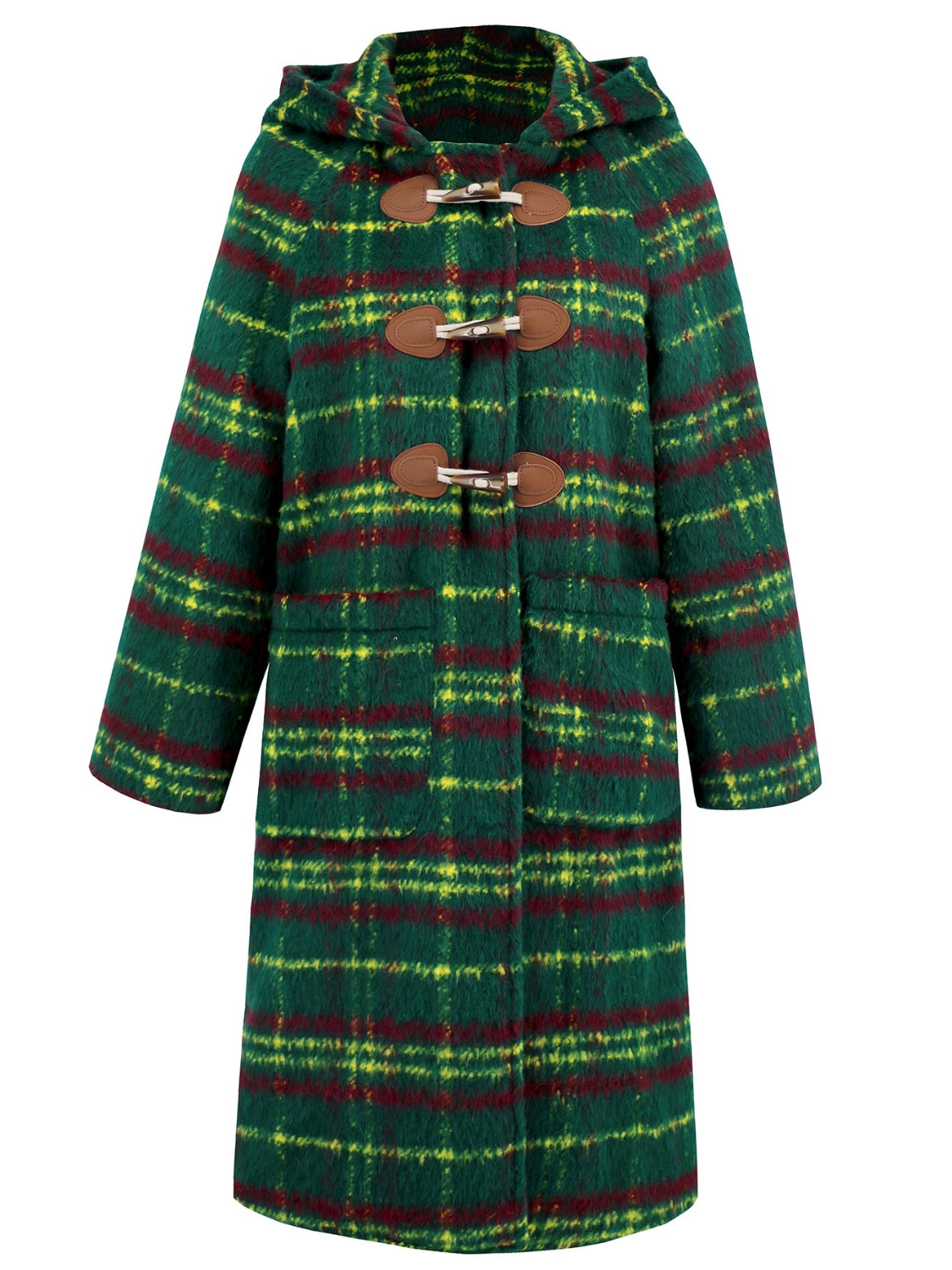 Plaid Long Sleeve Hooded Coat with Pockets Orchid Unique 