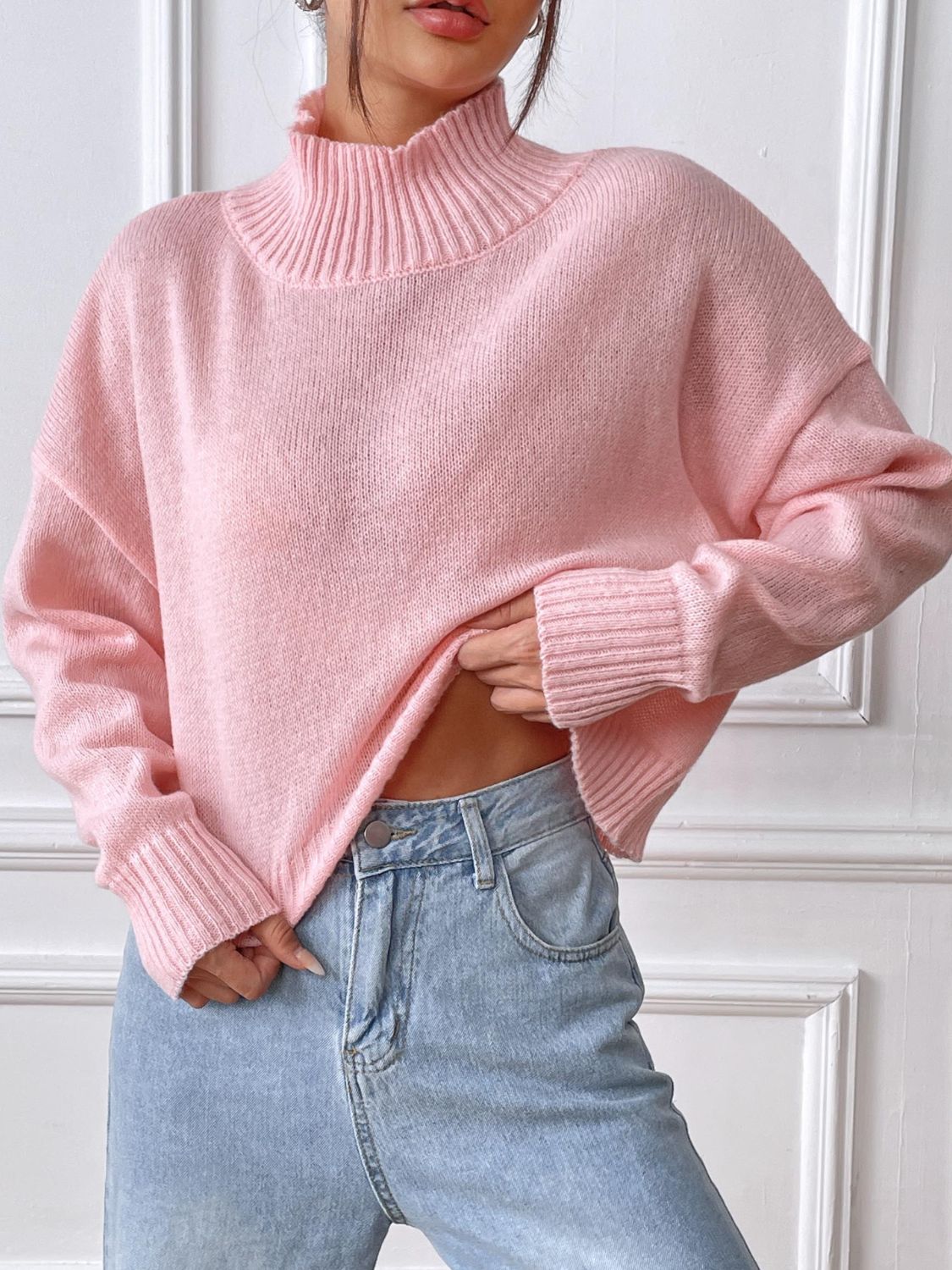 Turtleneck Long Sleeve Sweater Orchid Unique 