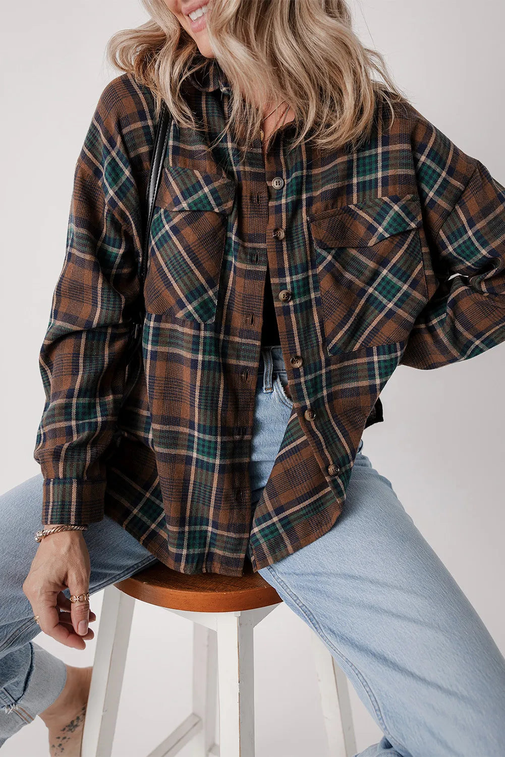 Plaid Button Up Long Sleeve Jacket Orchid Unique 