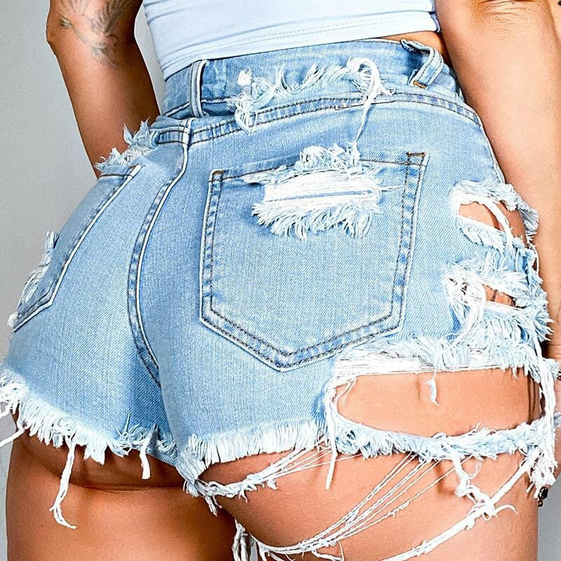 Asymmetrical Distressed Denim Shorts Orchid Unique 