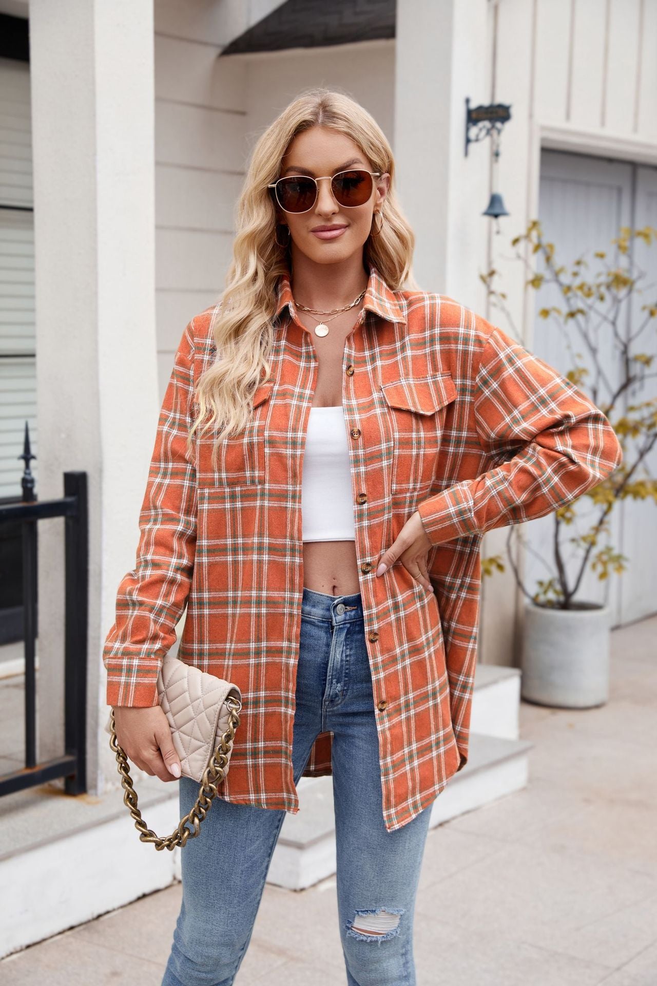 Plaid Button Up Long Sleeve Shirt Orchid Unique 